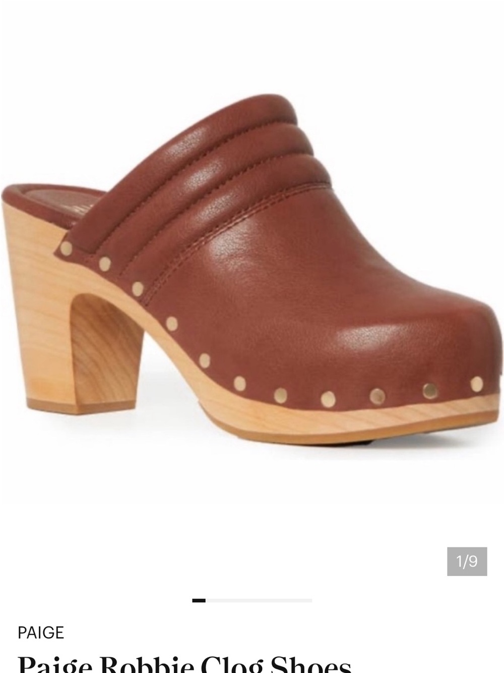 PAIGE Brown Leather Studded Clog Heels